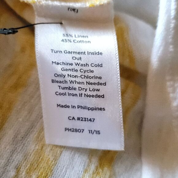 Talbots Striped Yellow White Linen Blend Top Blouse Women's Size Large - Picture 7 of 9